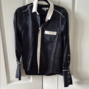Silk Black and White Button-Up Shirt